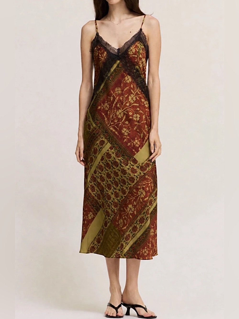 Nora Patchwork Print Satin Slip Dress size S